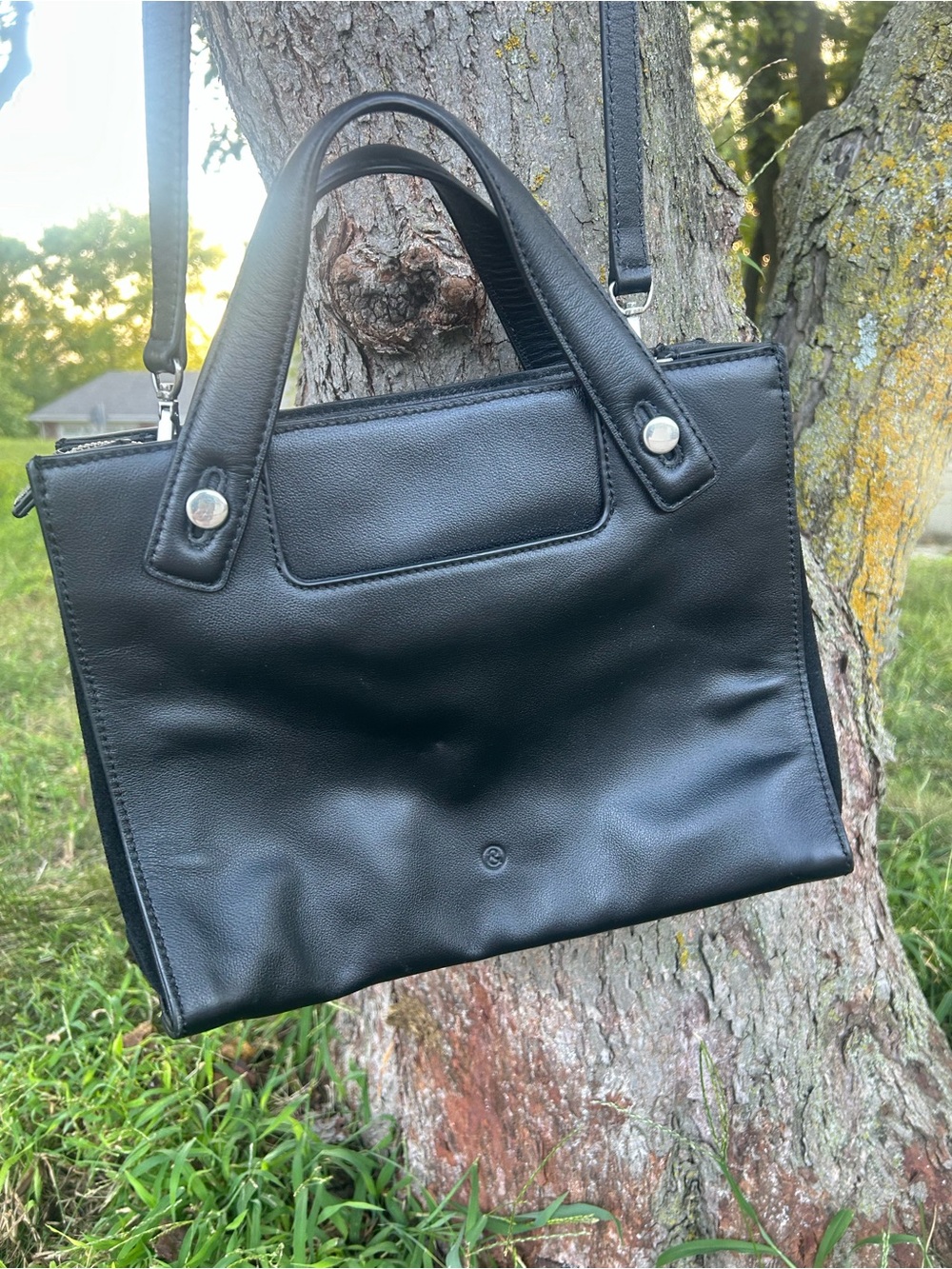 Treasure & Bond Black Leather Small Top-Handle Shoulder Bag